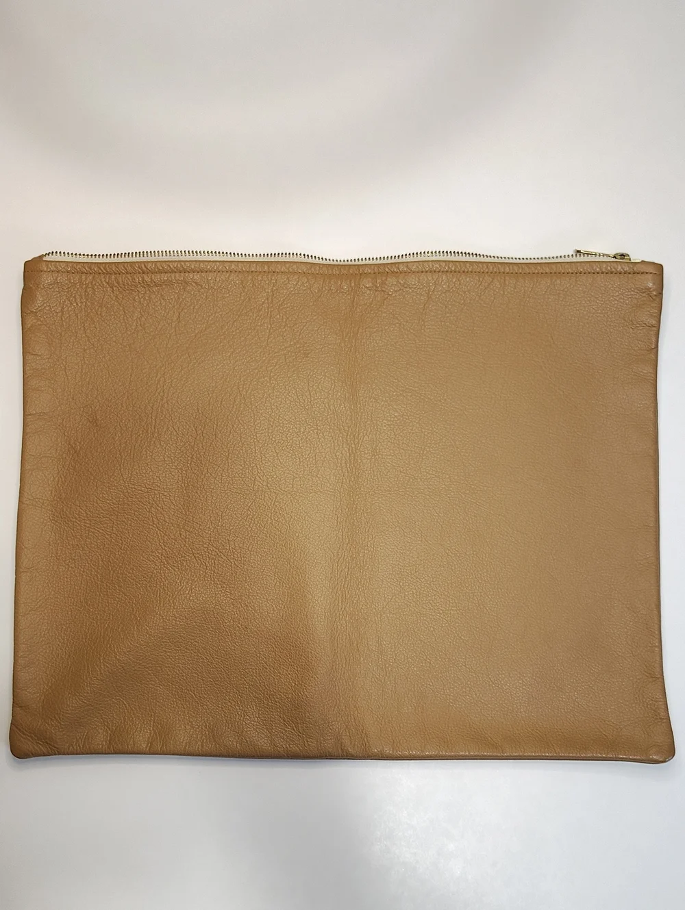 American Apparel Upcycled Tan Leather Clutch/Zip Pouch with Red Stripe